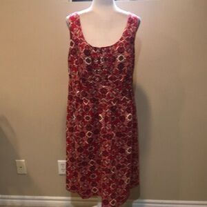 Scarlett Red/White/Black Cotton Paisley Pleated Front Belt Loop Midi Dress-16W